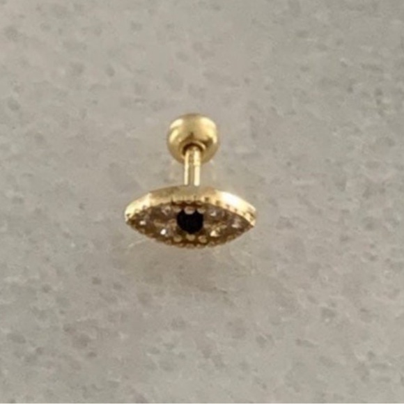 18K Gold Evil Eye Crystal Cartilage Earring Brand New - Picture 2 of 3